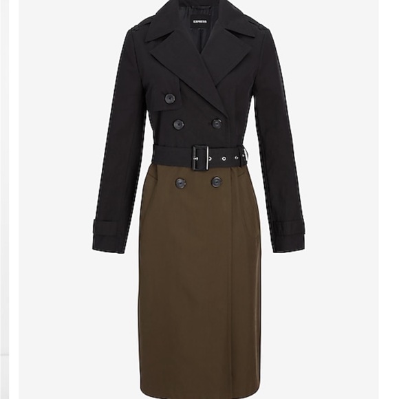 NWT Express Color Block Nylon Belted Trench Coat - Picture 10 of 11